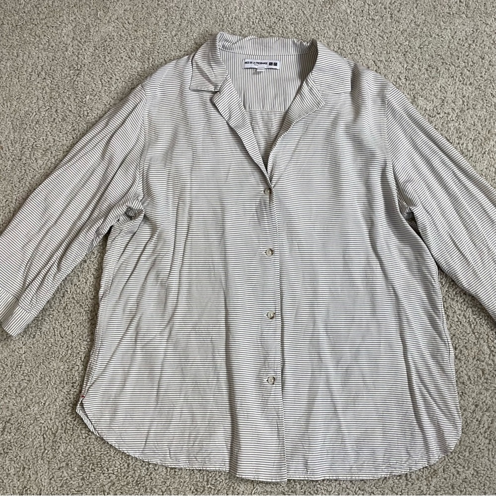 UNIQLO Women's INES DE LA FRESSANGE Striped RAYON 3/4 Sleeve DESIGNER Top BLOUSE